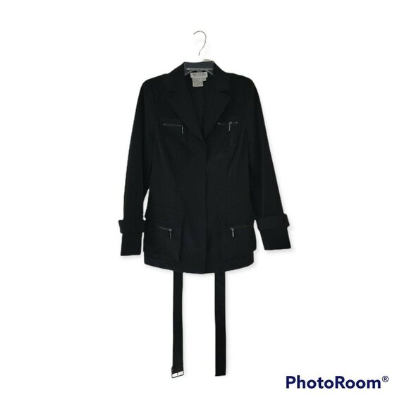 Worth Black Belted Zip Utility Style Jacket Size 12 - Picture 5 of 7